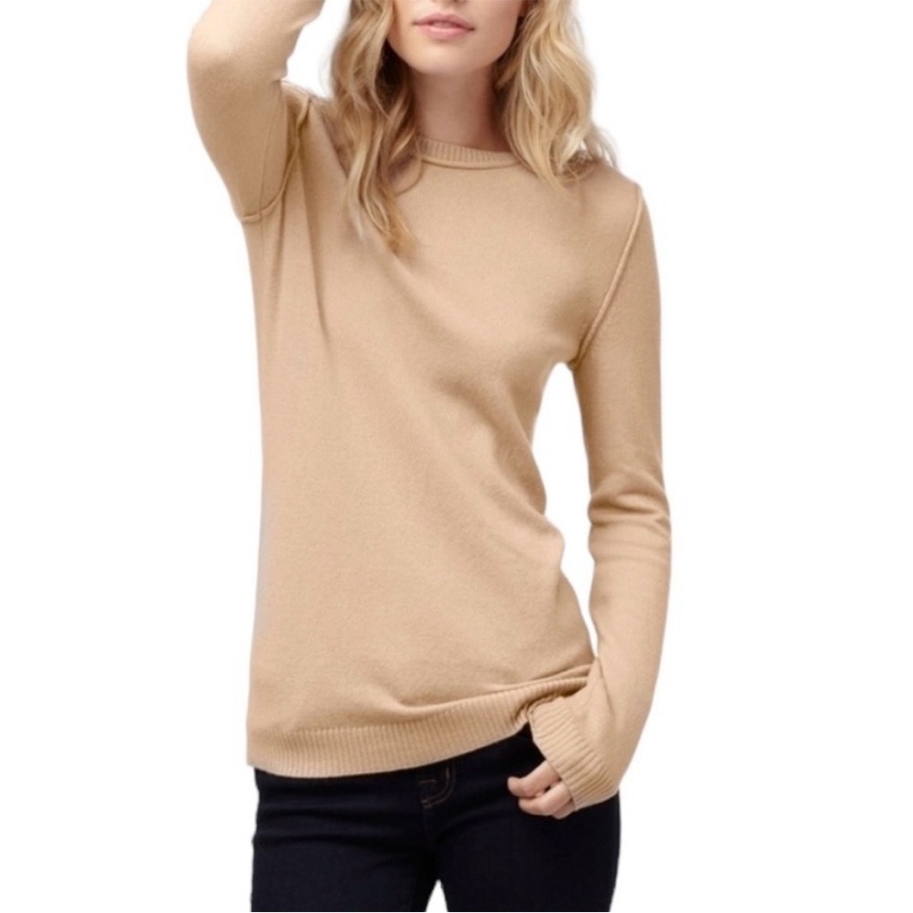 Cuyana Italian Wool Cashmere Slim Crewneck Sweater Camel Small